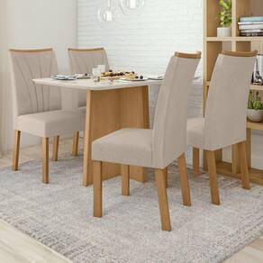 Conjunto Mesa 120cm Celebrare com Vidro e 4 Cadeiras Apogeu Amêndoa Clean/Off White/ Naturale Creme