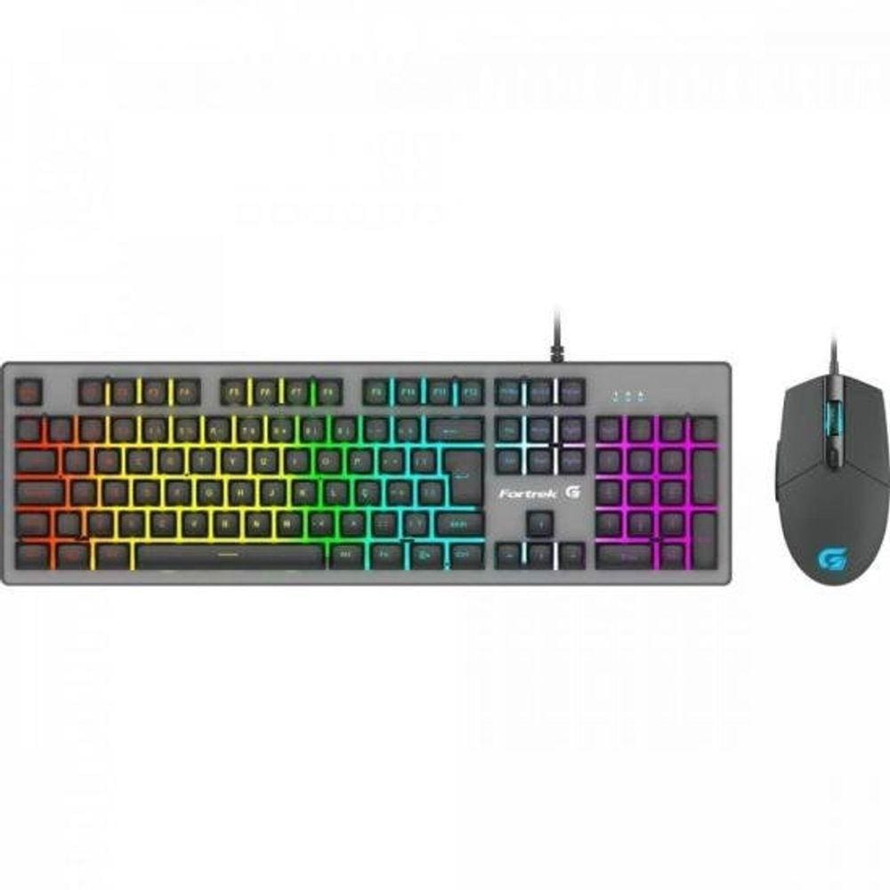 Kit Teclado E Mouse Gamer Fortrek Ranger Rainbow Rgb Grafite