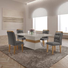 Mesa Clarice 120 Tp Mdf Vidro/canto Reto 4 Cad Valentina Grafite/Off White/Imbuia/Serig. Off