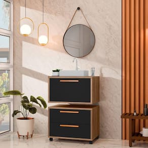 Conjunto Gabinete para Banheiro com Rodízio, Cuba e Espelho Kyoto 60 Avelato / Preto