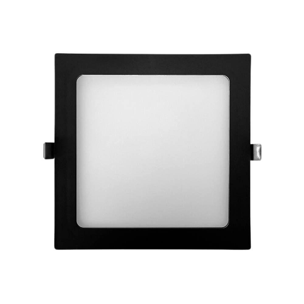 Plafon Painel Led Embutir Quadrado 18w 3000K Preto Luz Quente Decoração