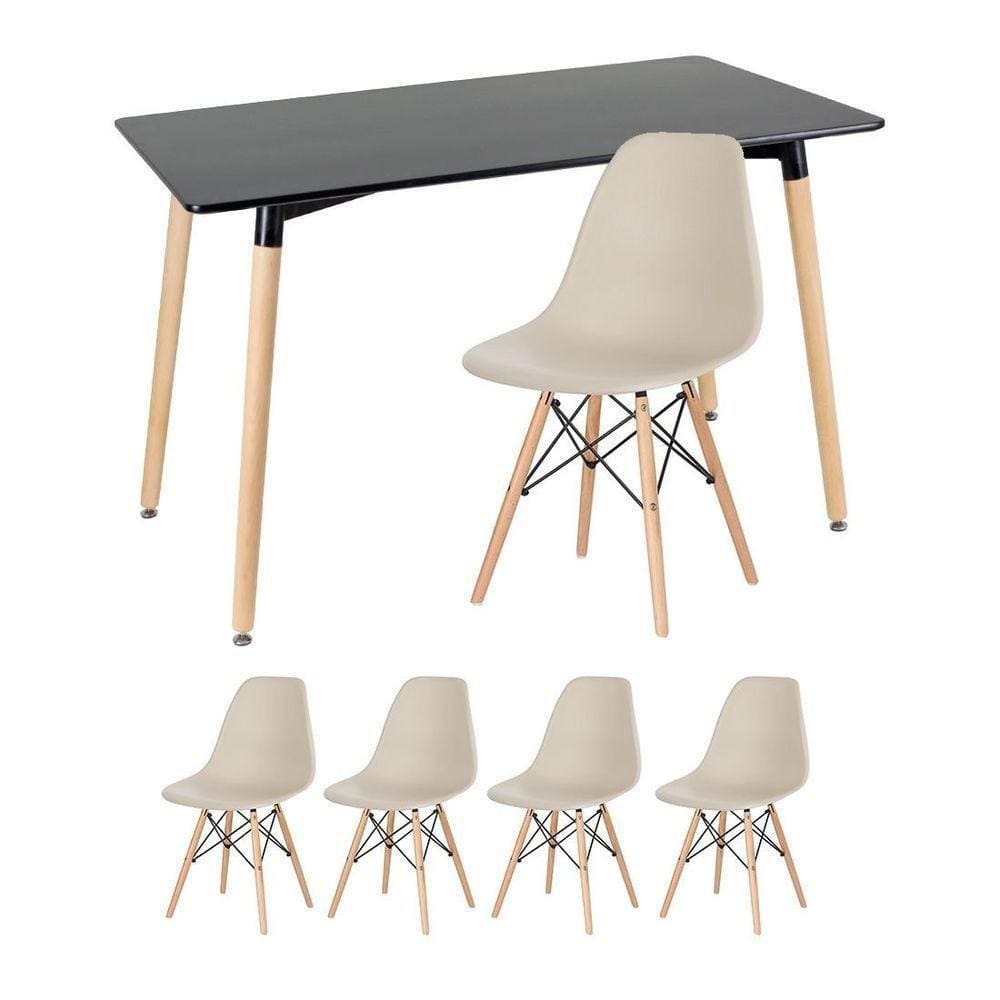 Mesa De Jantar Retangular Eames 60 X 120 Cm Preto + 4 Cadeiras Eiffel Dsw Nude