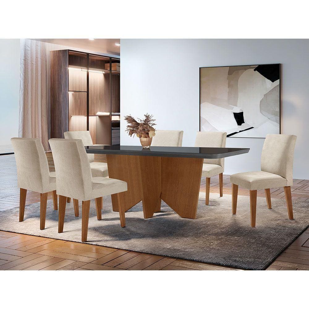 Sala Jantar Evora Copo 6 Cade. Grecia Rufato Veludo Creme