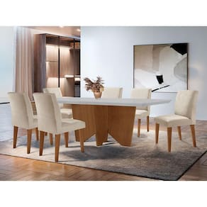 Sala Jantar Evora Canto 6 Cade. Grecia Rufato Veludo Creme