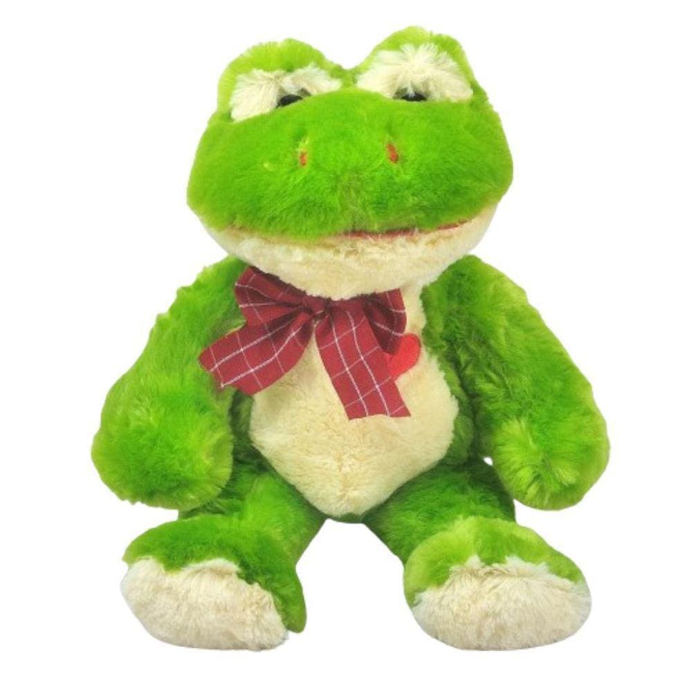 Sapo De Pelúcia Verde 30 Cm Sentado Com Fofinho Gravata