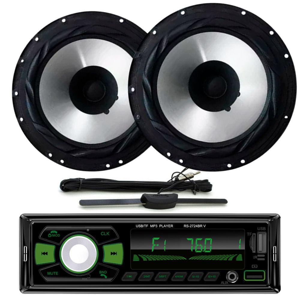 Rádio Roadstar RS2724 24v BT/2 USB/SD/FM/Auxiliar + 2 Alto Falantes 6  Bomber 100w + Antena Rádio