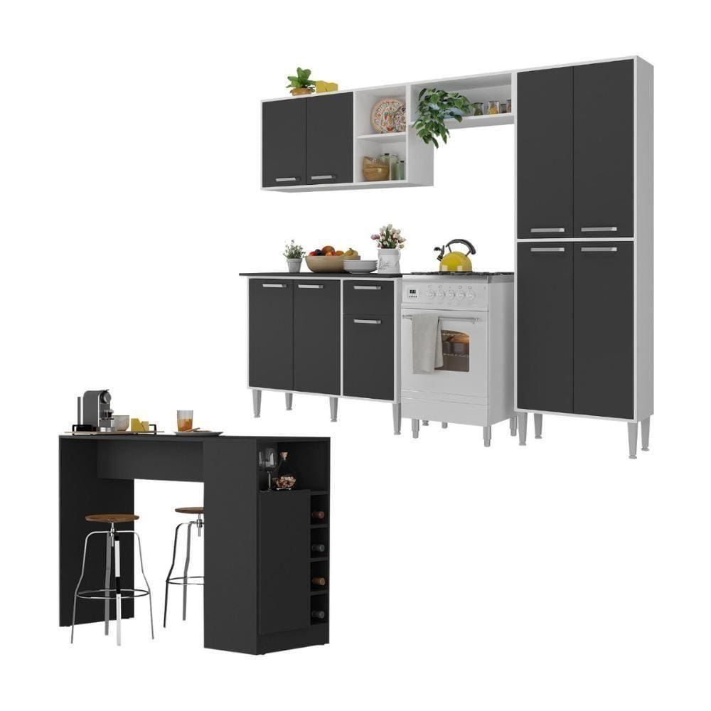 Armário De Cozinha Com Bancada Americana Xangai Multimóveis Mp2203 Branco/preto Branco/preto