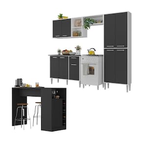 Armário De Cozinha Com Bancada Americana Xangai Multimóveis Mp2203 Branco/preto Branco/preto