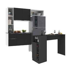 Armário De Cozinha Com Mesa Gourmet Sofia Multimóveis Mp2197 Branco/preto Branco/preto