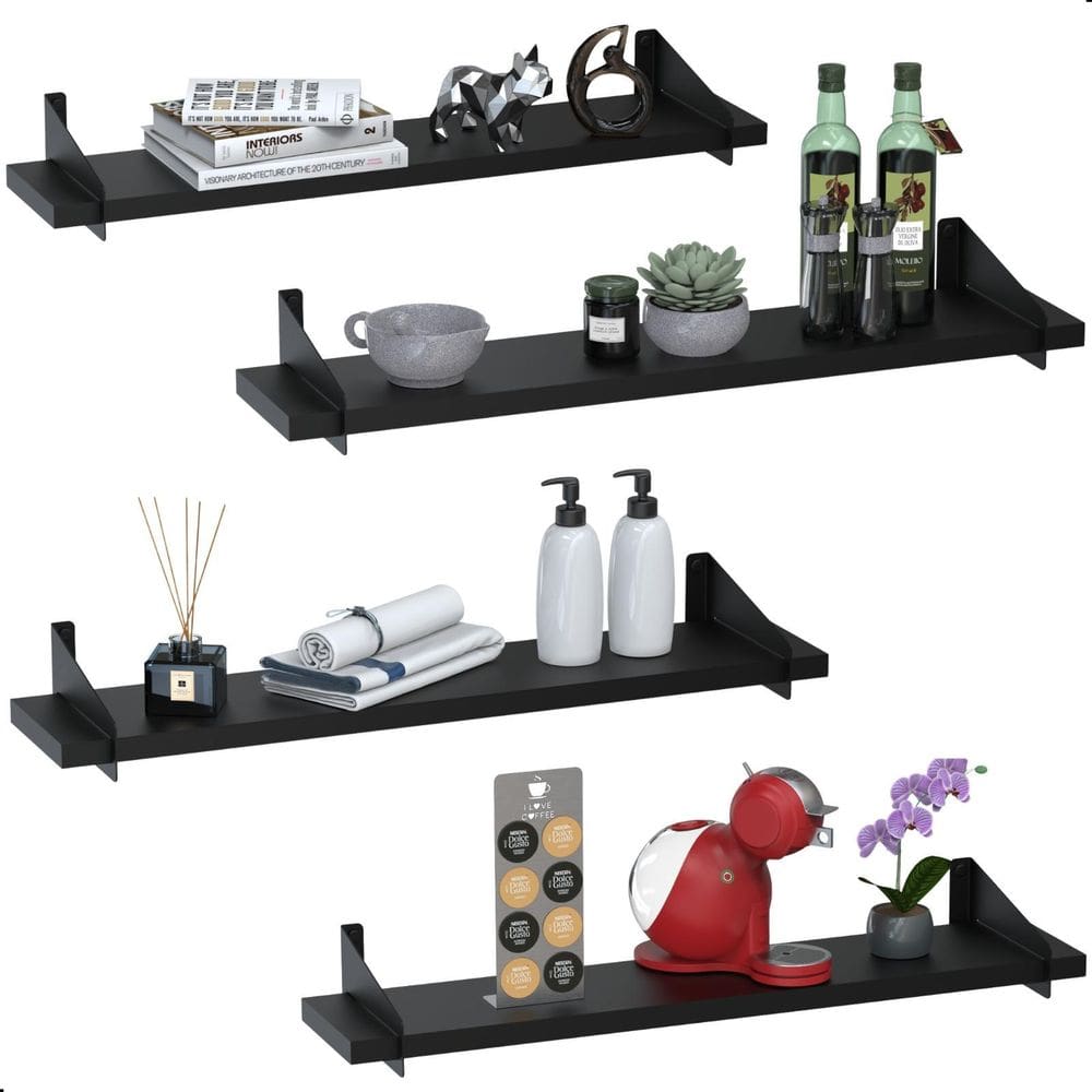 4 Prateleiras De Madeira Estilo Industrial Suspensa Max60Pp