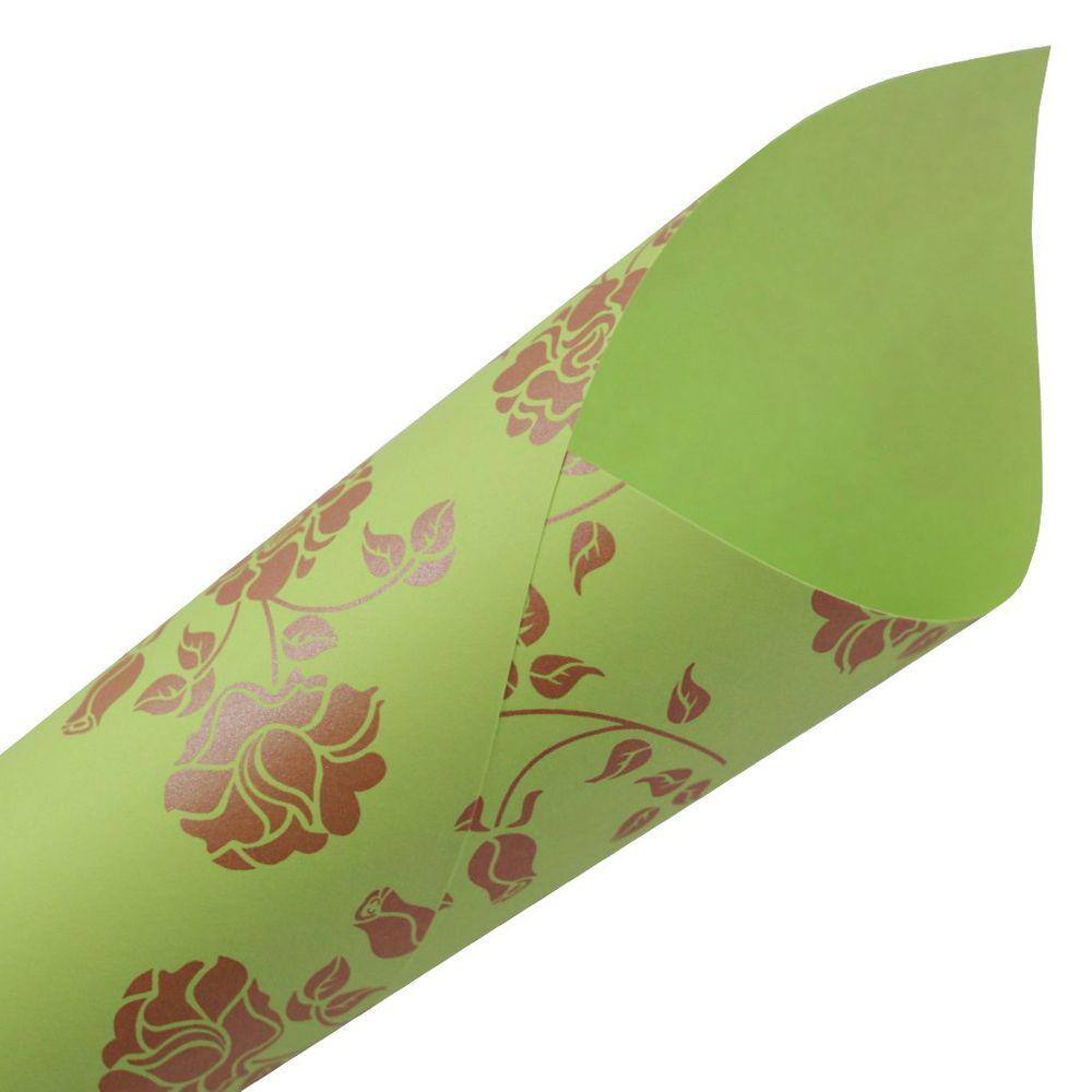 Papel Scrapbook Floral 180g - Pacote com 10 Folhas 30,5x30,5cm Verde Claro Floral Bronze