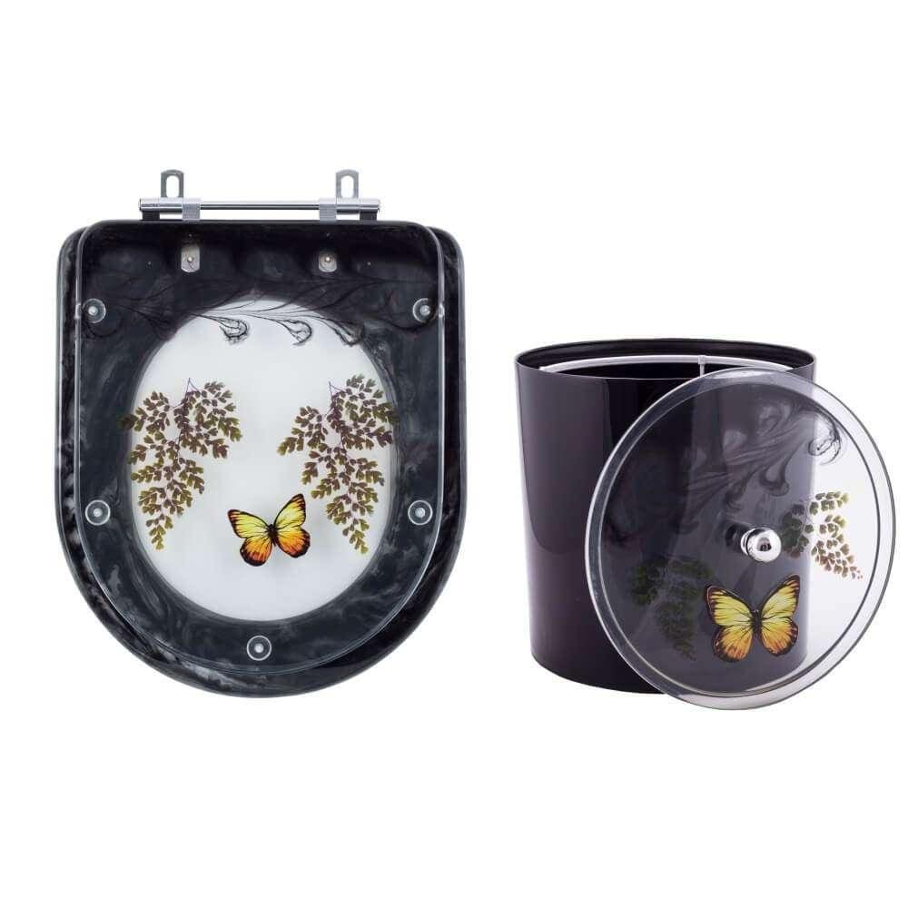 Assento Sanitário Carrara E Lixeira Decoradas Preto