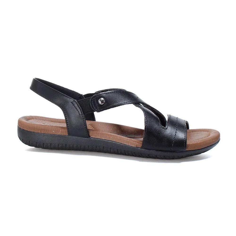 Sandália Rasteira Usaflex Feminina Couro Preto