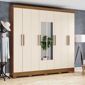 Guarda-roupa 8 Portas 4 Gavetas com Espelho B51 Marrom e Off White