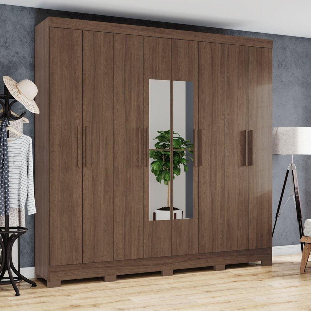 Guarda-roupa 8 Portas 4 Gavetas com Espelho B51 Castanho HP