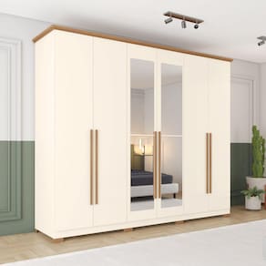 Guarda-roupa 6 Portas 6 Gavetas com Espelho Leblon Marrom/Off White