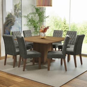 Sala De Jantar Mesa Tampo De Madeira 8 Cadeiras Rustic-silver Leila Madesa Rustic-silver