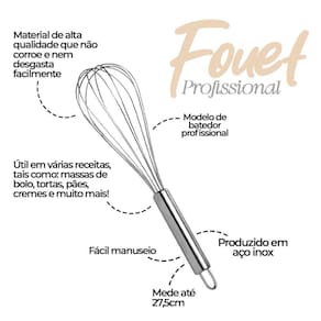 Fouet Profissional Inox 27,5Cm Preparo Perfeito De Receitas