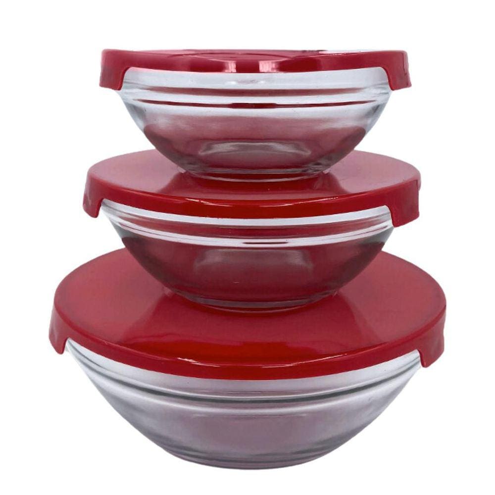 Conjunto 3 Potes De Vidro Herméticos Com Tampa