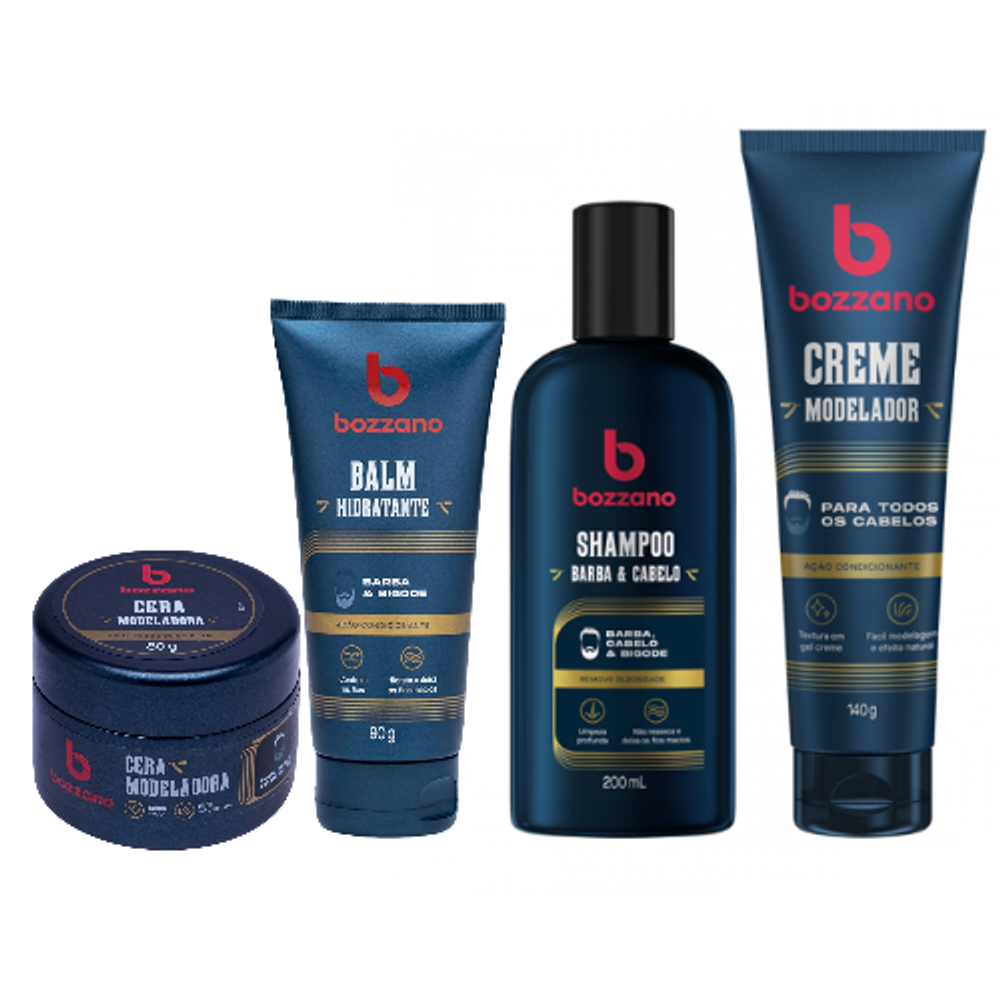 Kit Bozzano Barba Cabelo E Bigode Shampoo Cera Creme E Balm