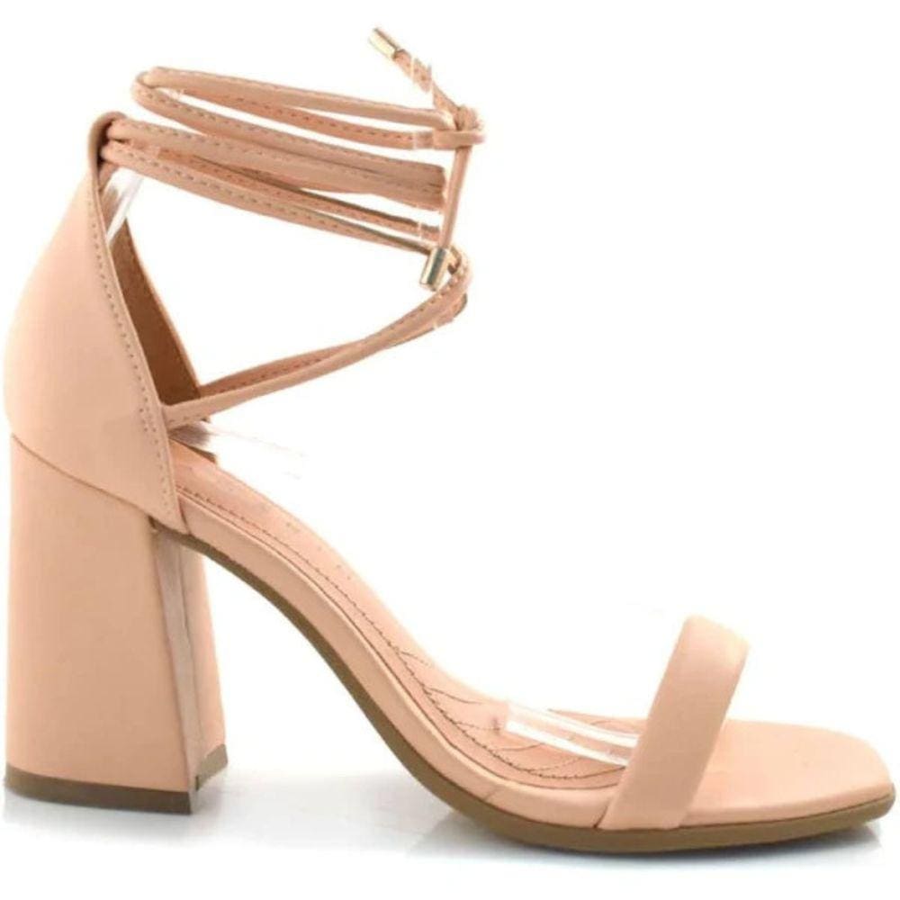 Sandália Ramarim Feminina Salto Bloco Alto Nude