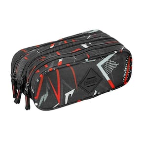 Estojo 3 Divisórias Escolar Orange Power Preto Sestini