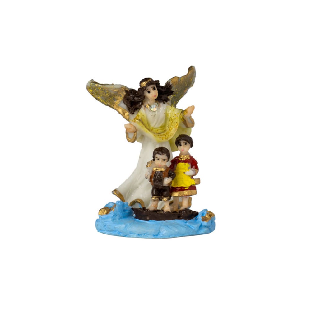 Escultura Católica Anjo da Guarda Dourado 7 cm em Resina