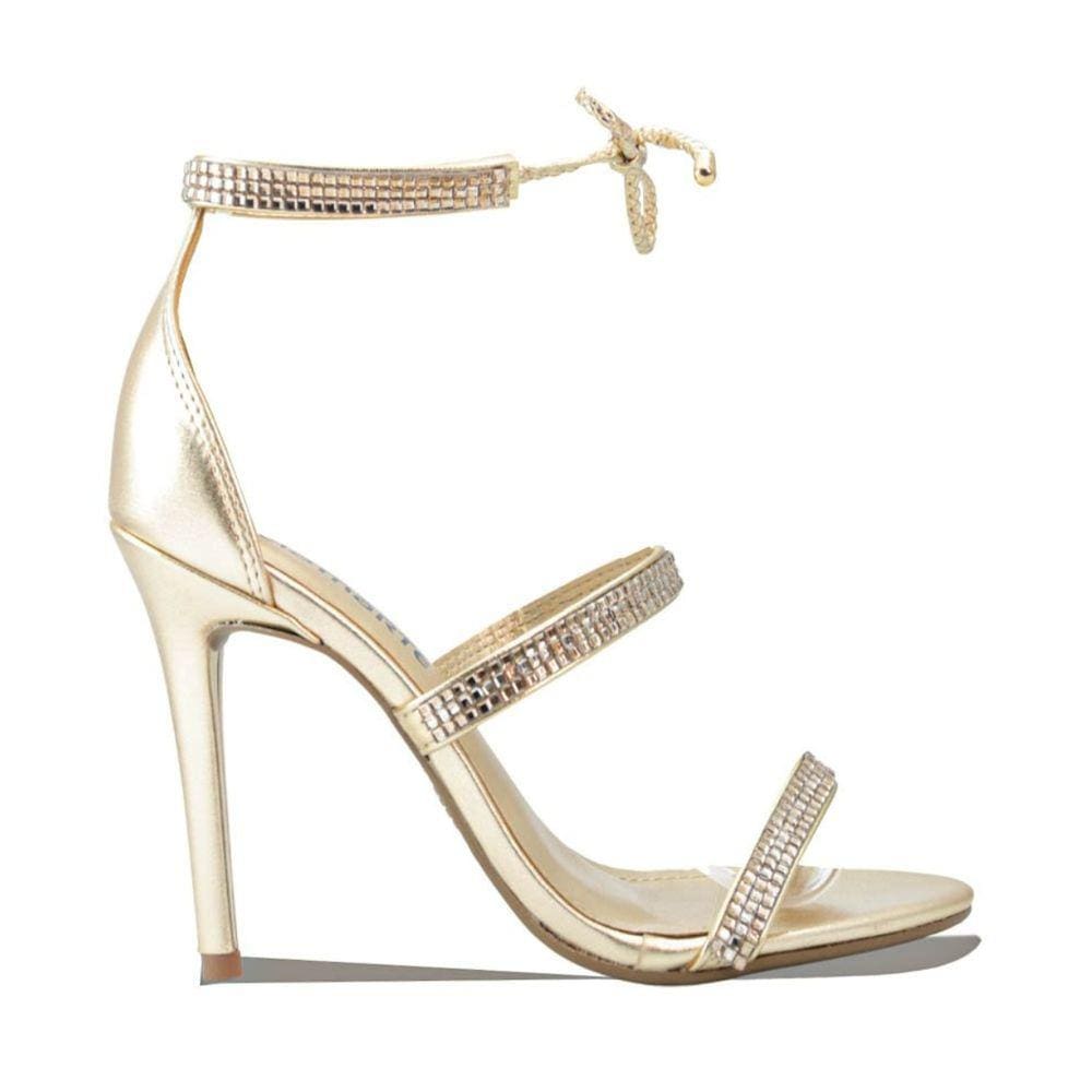 Sandália Via Marte Salto Fino Alto Feminina Amarração Dourada