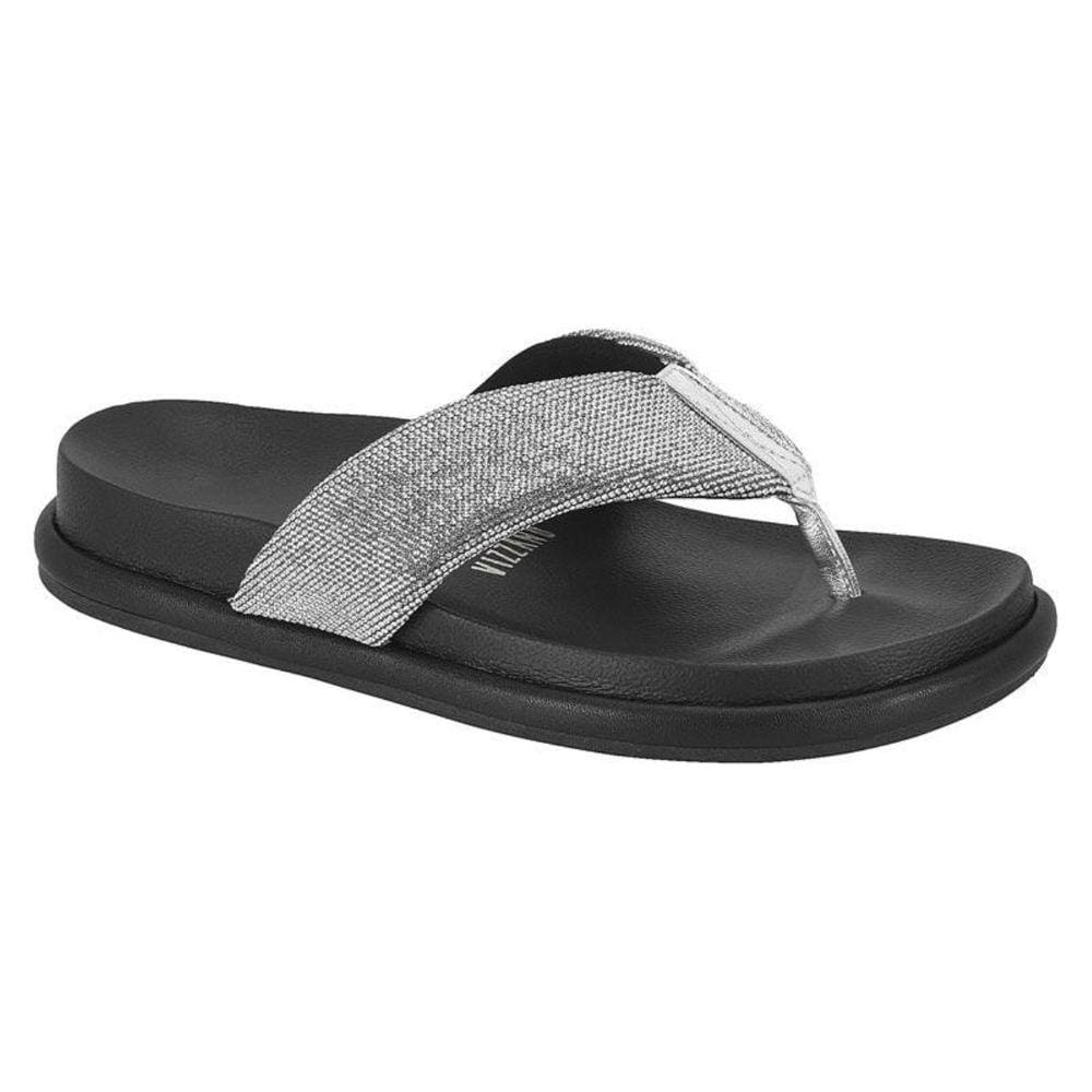 Tamanco Vizzano Chinelo Plataforma Preto Prata