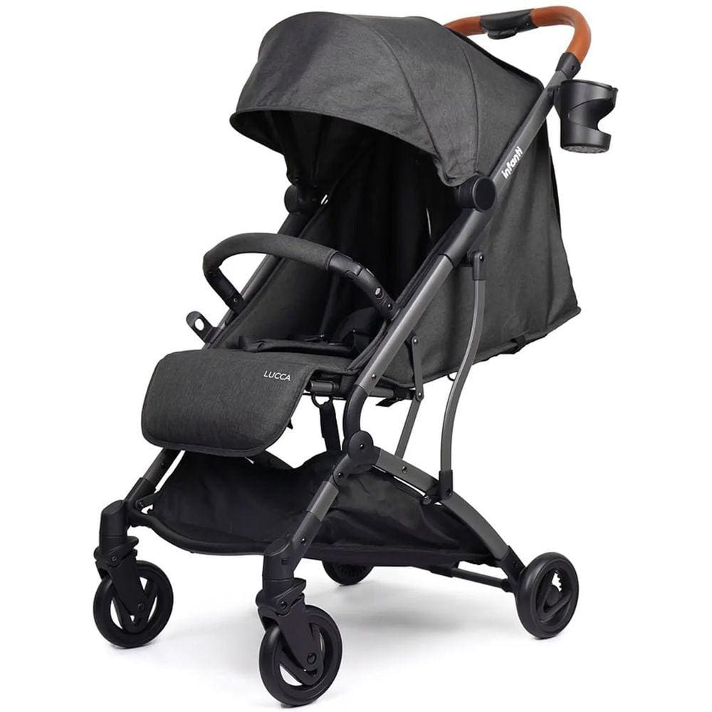 Carrinho de Bebê Infanti Lucca Fecha com Uma Mão Berço Passeio Reclinável Leve Compacto Dobrável Para Viagem 0 a 15 Kg Preto Capota UV50+