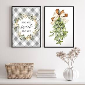 Kit 2 Quadros Home Sweet Home - Plantinha 24X18Cm