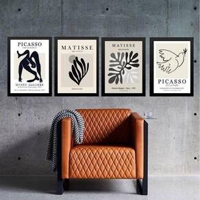 Kit 4 Quadros Preto Cinza - Matisse Picasso 24X18Cm