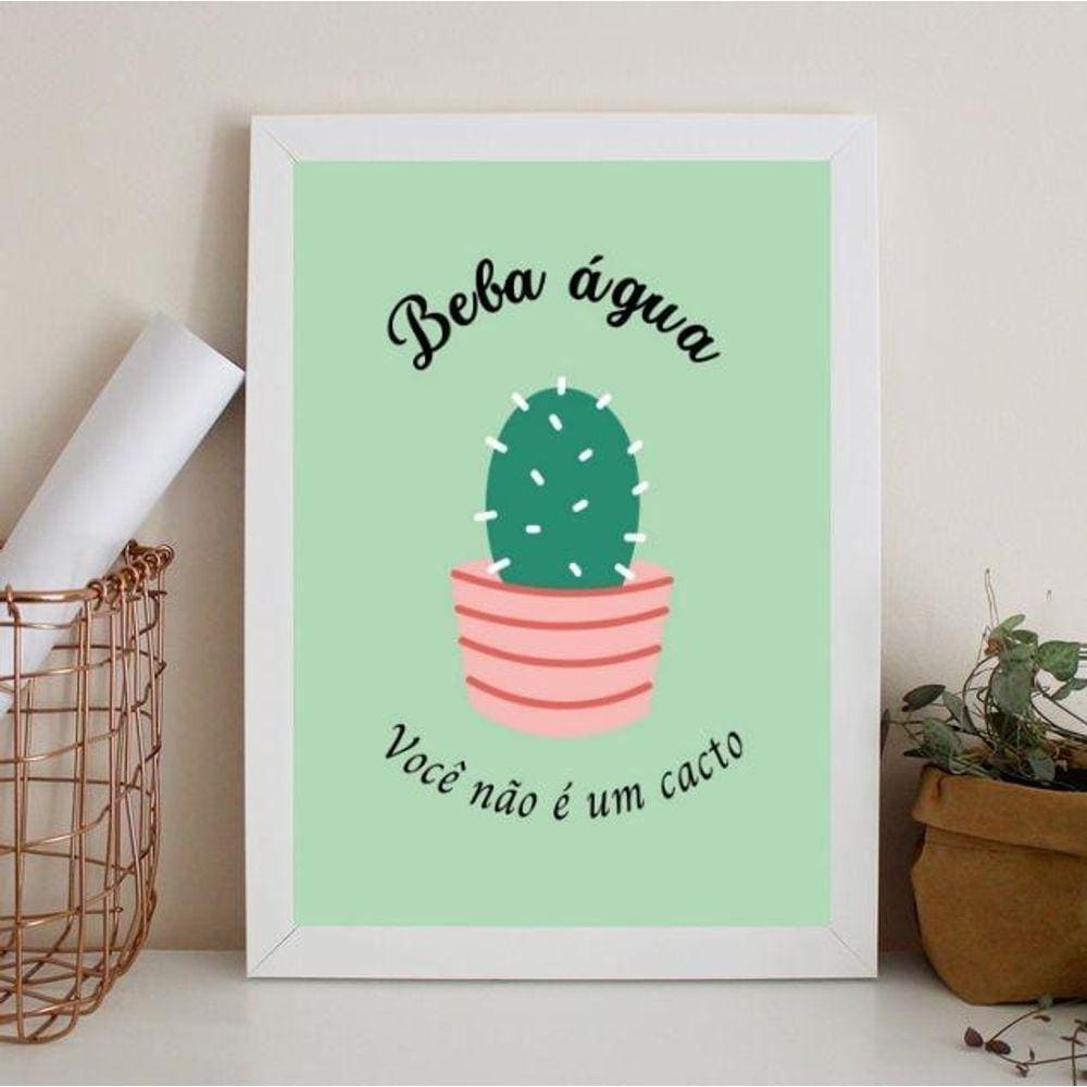 Quadro Lembrete Beber Água - Beba Água 45X34Cm - Com Vidro