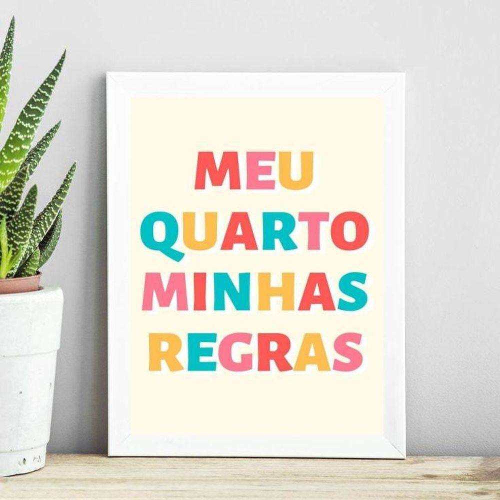 Quadro Meu Quarto Minhas Regras 24X18Cm - Com Vidro