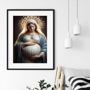 Quadro Virgem Maria Grávida - 60X48 Cm 24X18Cm - Com Vidro