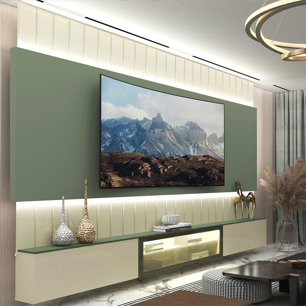 Home Suspenso Para TV Até 85 Polegadas Soberano Reflecta 260 Com Led Off White/Verde Floresta - Gelius Móveis