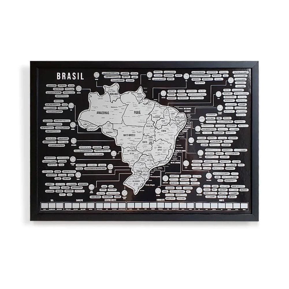 Mapa Do Brasil Raspadinha Grande Com Moldura Preta 73X50