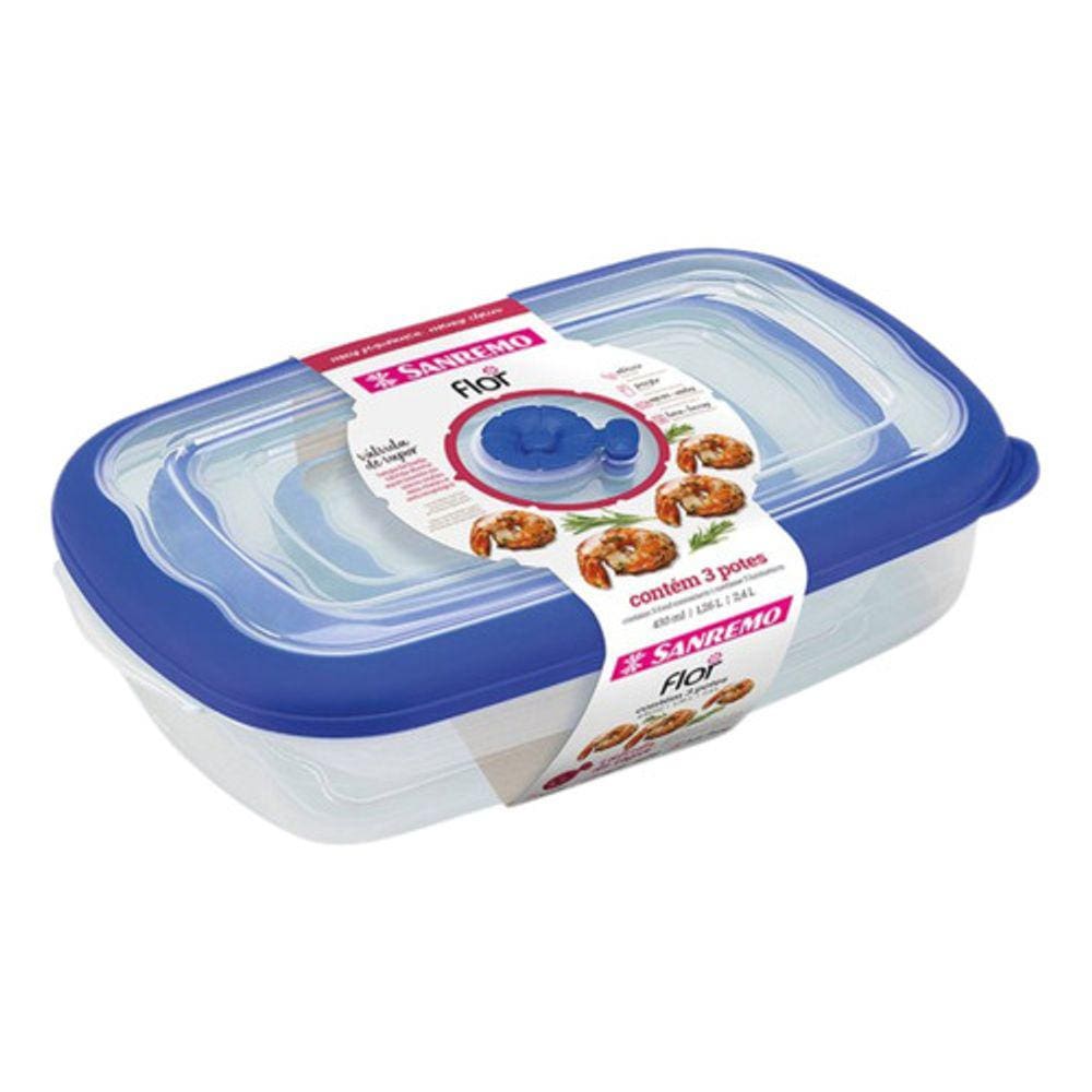 Kit De 3 Potes Herméticos Plástico Marmita Transparente