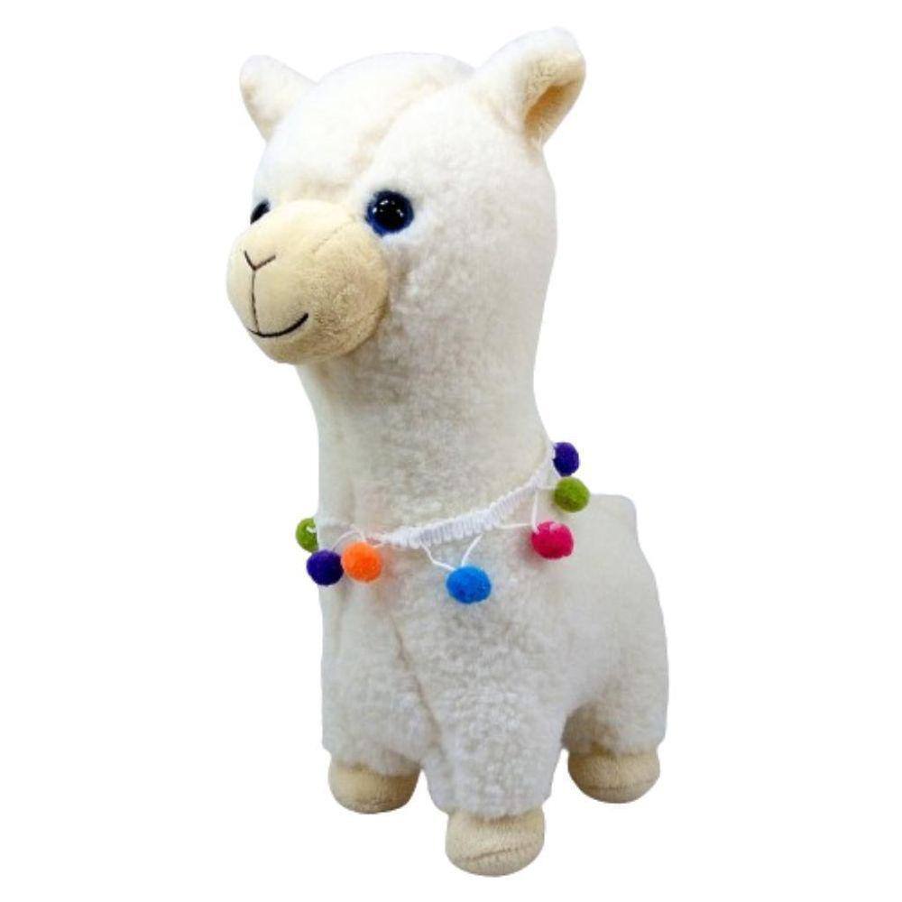 Lhama Branca Pelúcia Com Colar 32 Cm Altura De Fofinha