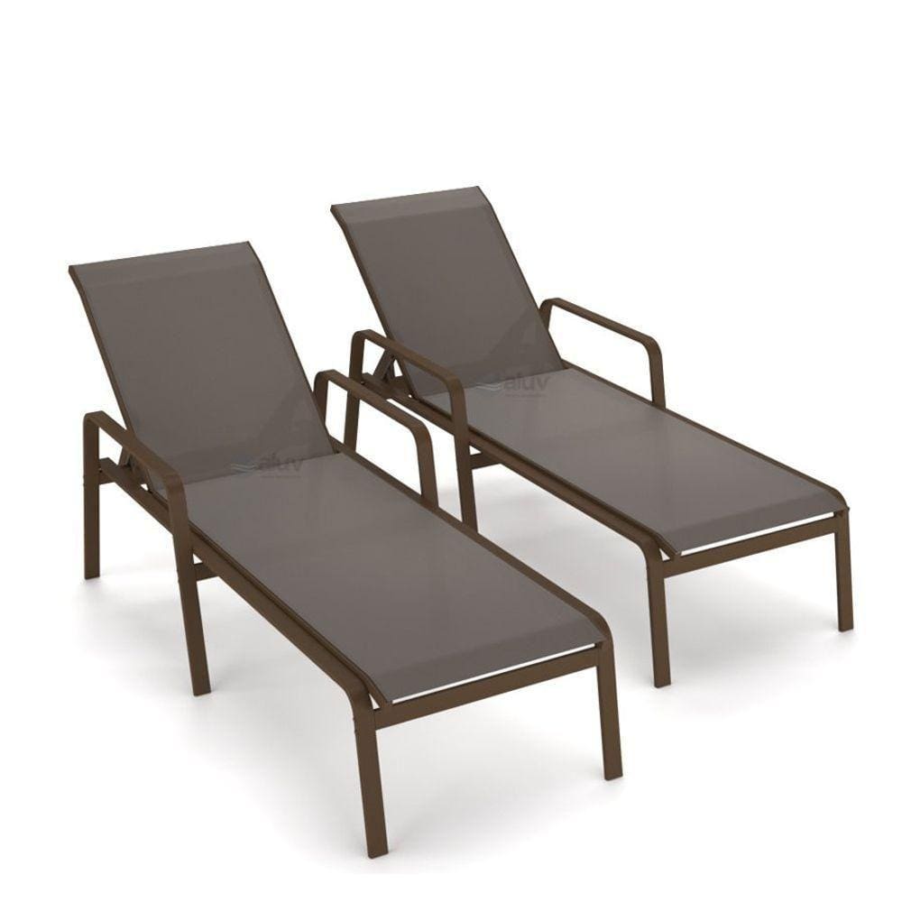 Kit 2 Espreguiçadeira Piscina Alumínio Marrom Tela Fendi