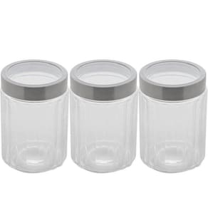 Kit 3 Potes Vidro Borossilicato Lyor 1,2L cada Tampa Prata Sydney Porta Mantimentos Condimentos