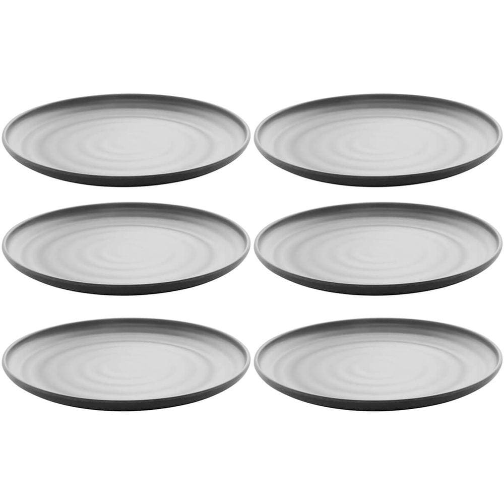 Conjunto 6 Pratos 18cm Melamina Lyor Tóquio Oriental Japonesa com Relevo Preto Fosco Sobremesa