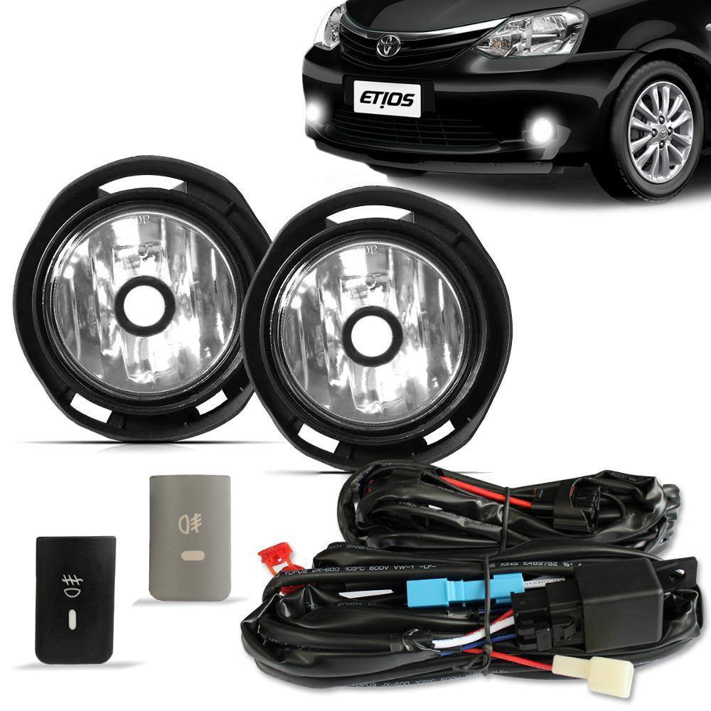 Kit Farol Milha Etios 2012 a 2021 Auxiliar Neblina Botão