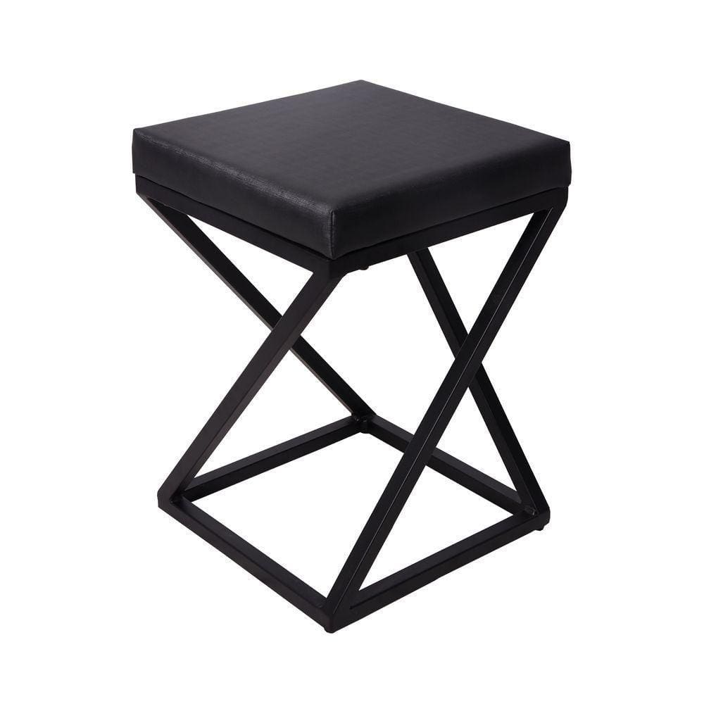 Banquinho Zênite - Metalon Preto - Assento Estofado Preto - 47cm