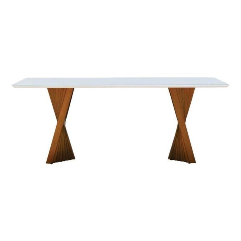 Mesa Madrid 200 Por 100cm Tampo Mdf Com Vidro Off White Base Pinhão Tampo Off White
