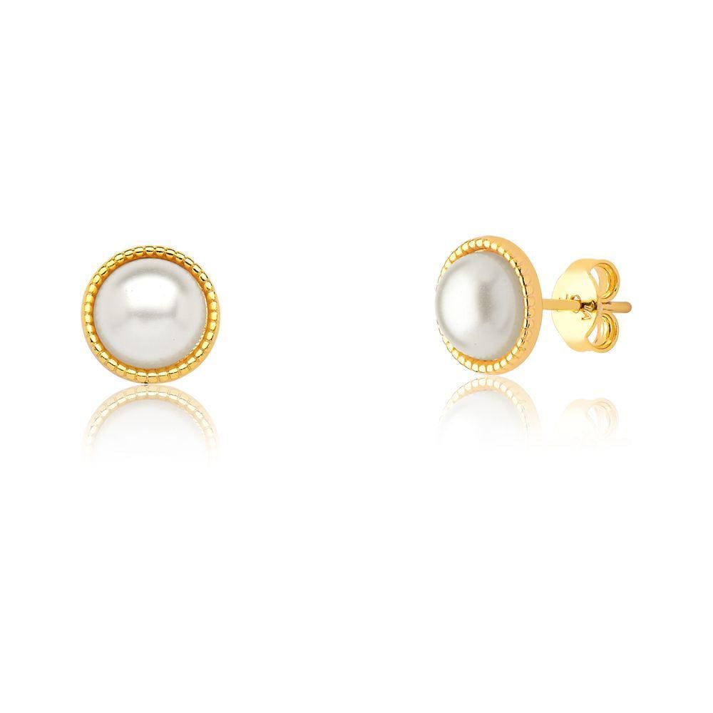 Brinco Pérola Cabochon  Revestido em Ouro
