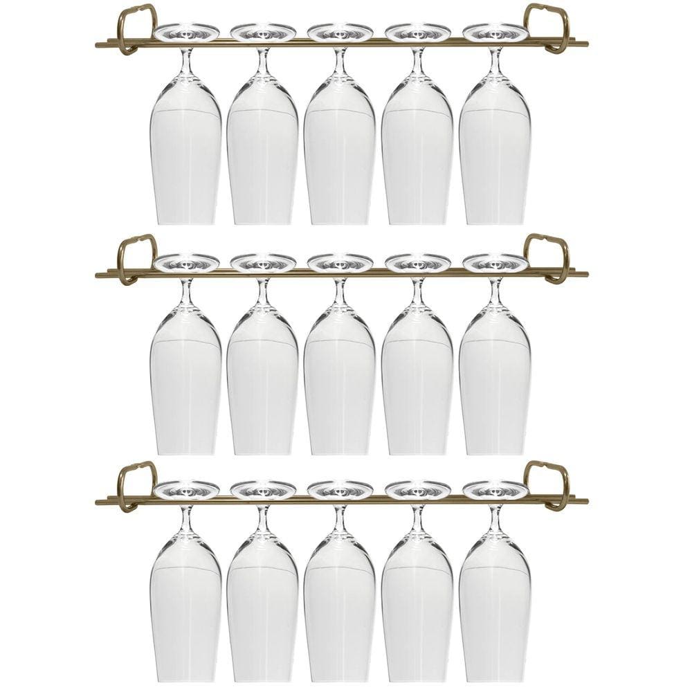 Conjunto 3 Organizadores Porta Taças 42cm Suportes Suspensos Para Taças Dourado