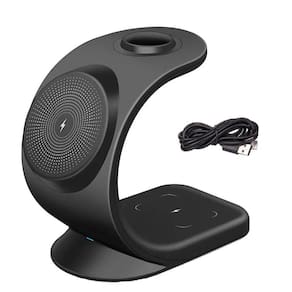 Carregador Induçao Rapido 15W Wireless 3 Em 1 Carrega Celular Fone Ouvido Relgio Magnetico Estante Mesa Escrivania Casa Escritorio Bancada