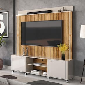 Home Para Tv Até 75 Led Ripado 3d 1,83m Off White Madeirado - Lukaliam Móveis