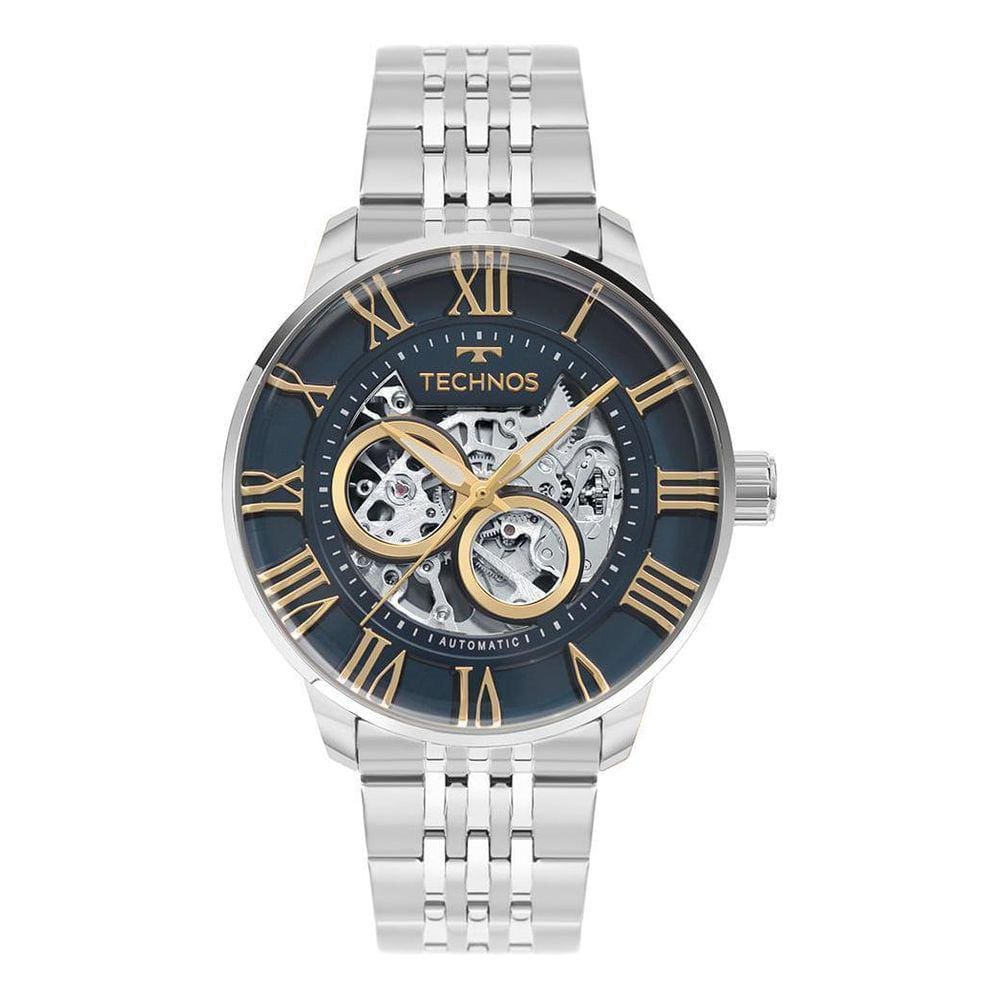 Relógio Technos Masculino Aut Prata - G3265As/1A Bisel Azul
